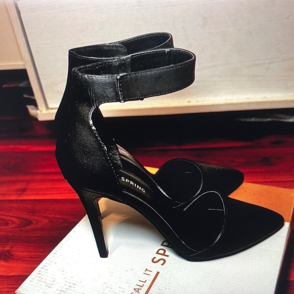 Call It Spring Black Ankle-Strap Pointed-Toe Heels